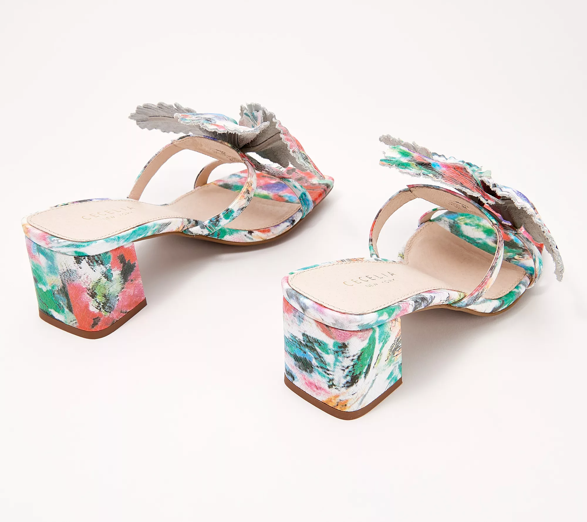 "As Is" Cecelia New York Leather Hibiscus Heeled Sandals - Hazel