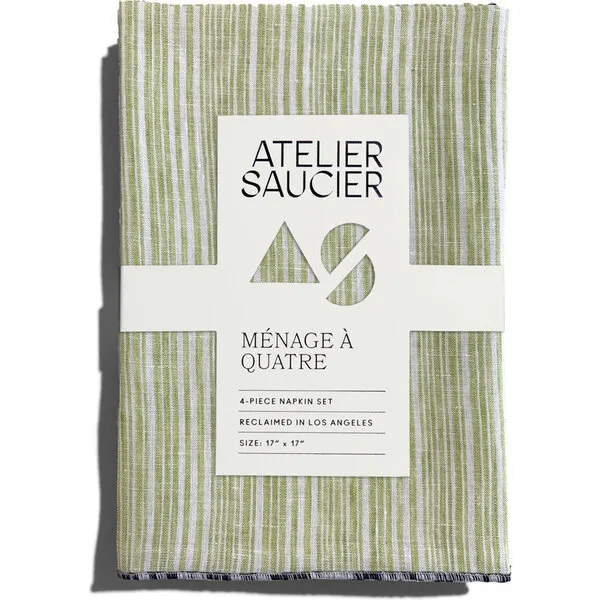 Atelier Saucier Avocado Stripe Napkins, 4-Piece Set