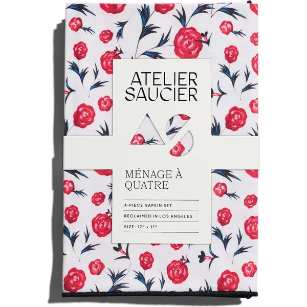 Atelier Saucier Rose Rouge Napkins, 4-Piece Set