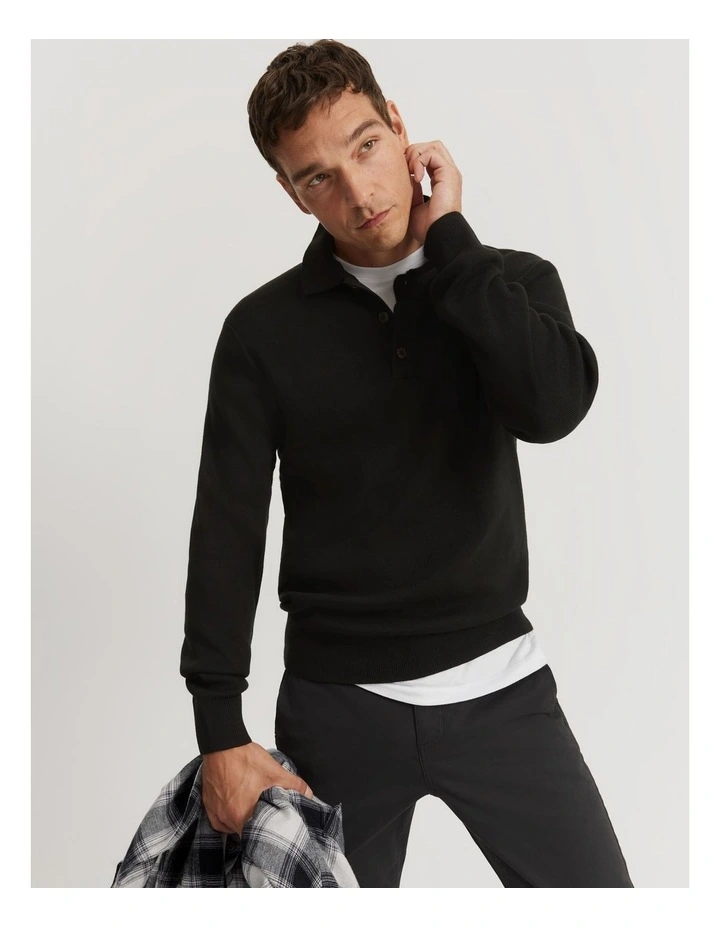 Australian Cotton Knit Polo in Black