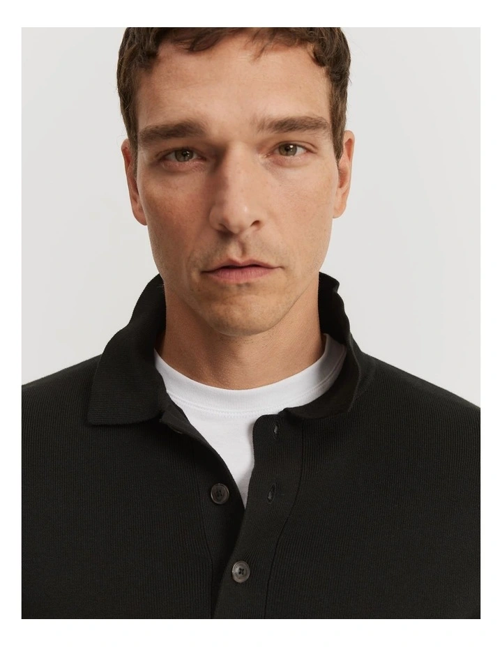 Australian Cotton Knit Polo in Black