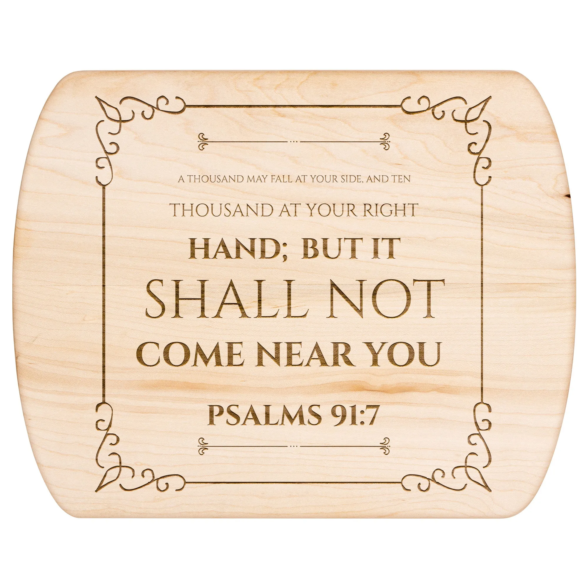 Bible Verse Hardwood Oval Cutting Board - It Shall Not Come Near You ~Psalm 91:7~ Design 7