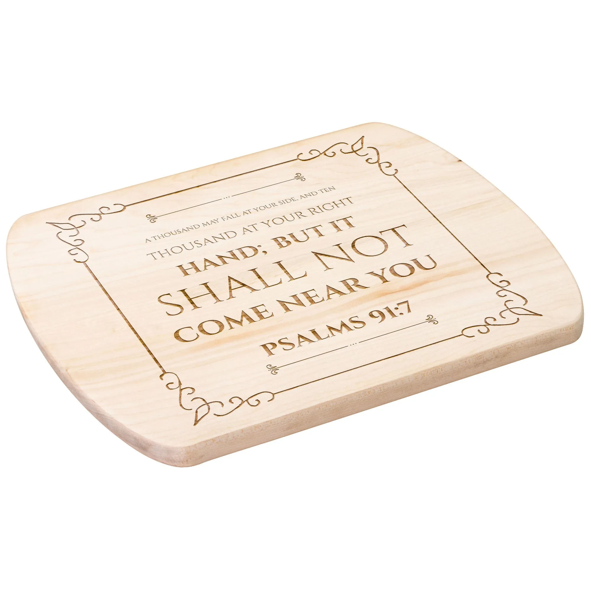 Bible Verse Hardwood Oval Cutting Board - It Shall Not Come Near You ~Psalm 91:7~ Design 7