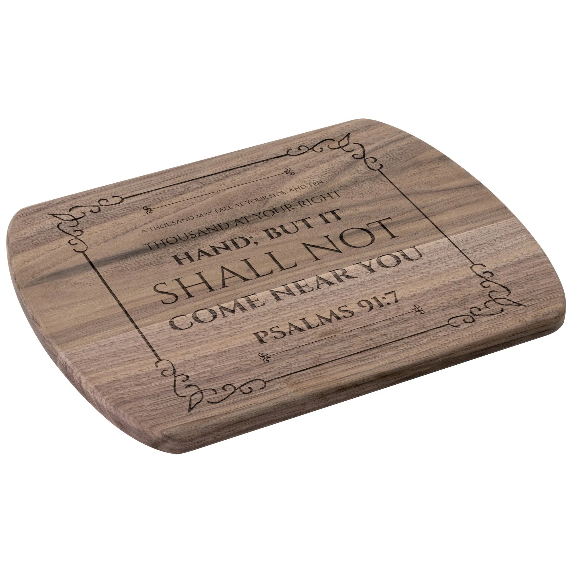 Bible Verse Hardwood Oval Cutting Board - It Shall Not Come Near You ~Psalm 91:7~ Design 7