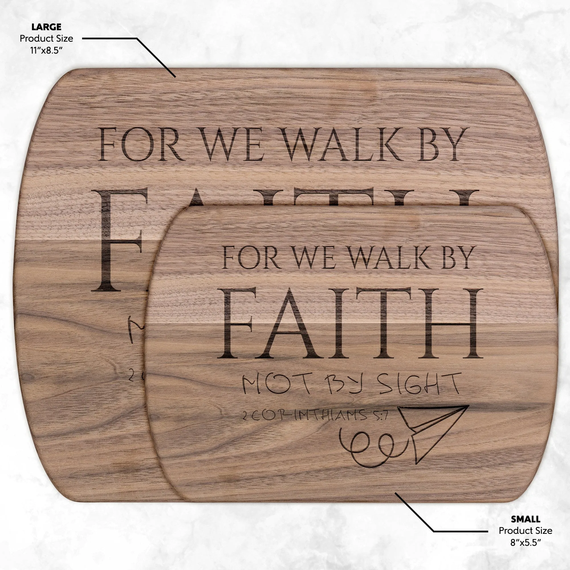 Bible Verse Hardwood Oval Cutting Board - Walk By Faith ~2 Corinthians 5-7~ Design 12