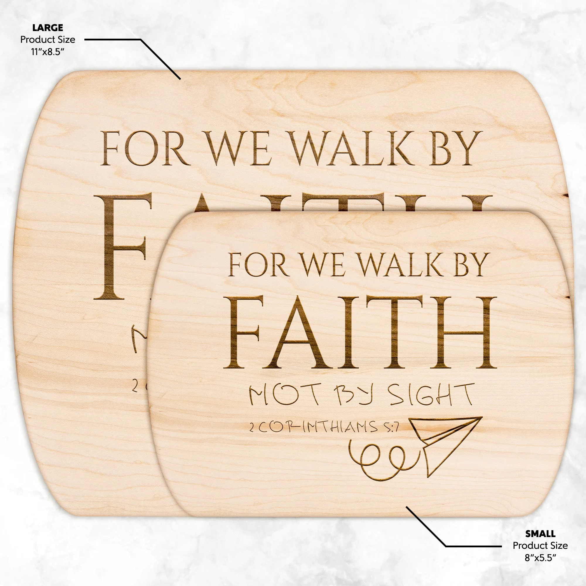 Bible Verse Hardwood Oval Cutting Board - Walk By Faith ~2 Corinthians 5-7~ Design 12