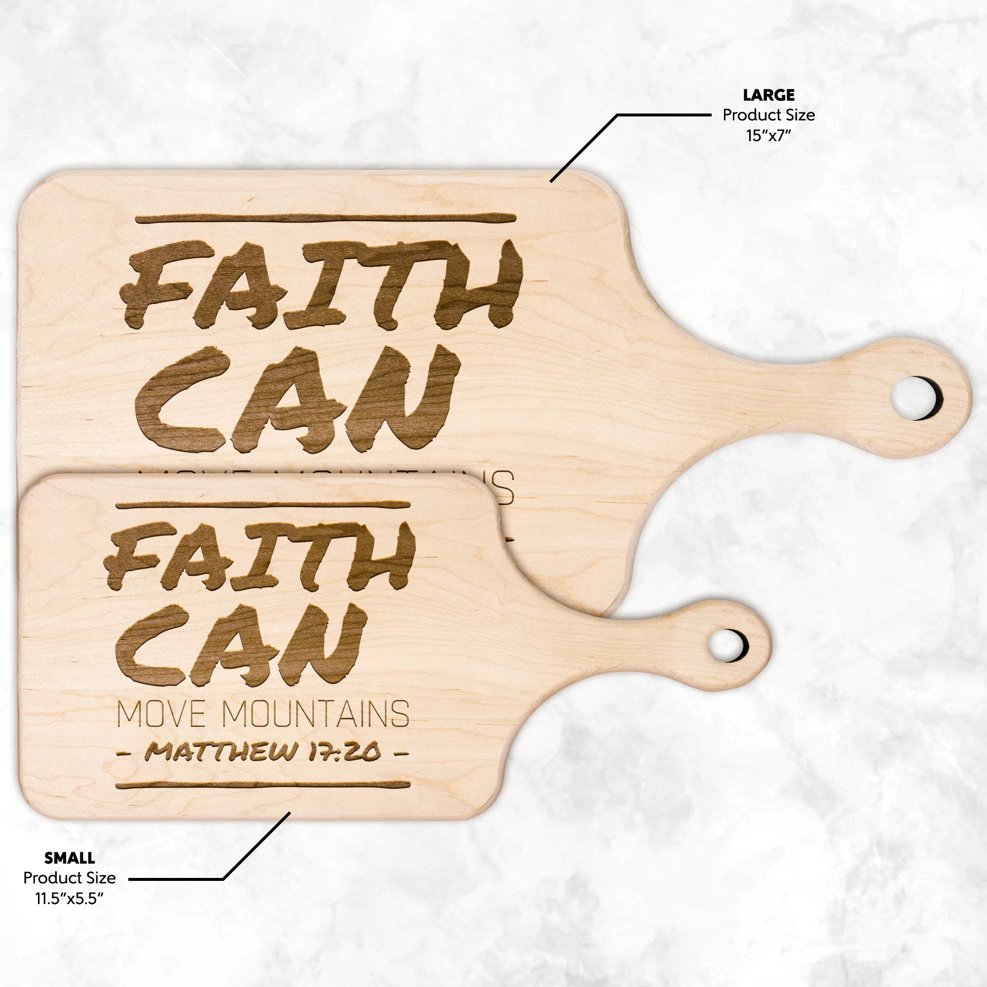 Bible Verse Hardwood Paddle Cutting Board - Faith Can Move Mountains ~Matthew 17:20~ Design 16