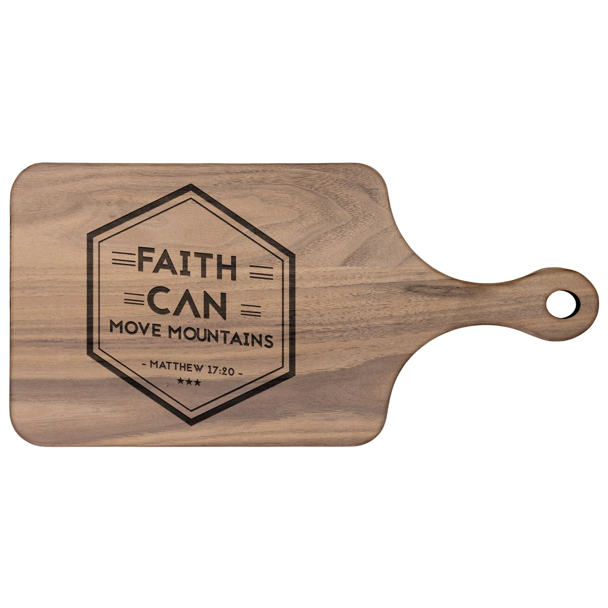 Bible Verse Hardwood Paddle Cutting Board - Faith Can Move Mountains ~Matthew 17:20~ Design 19