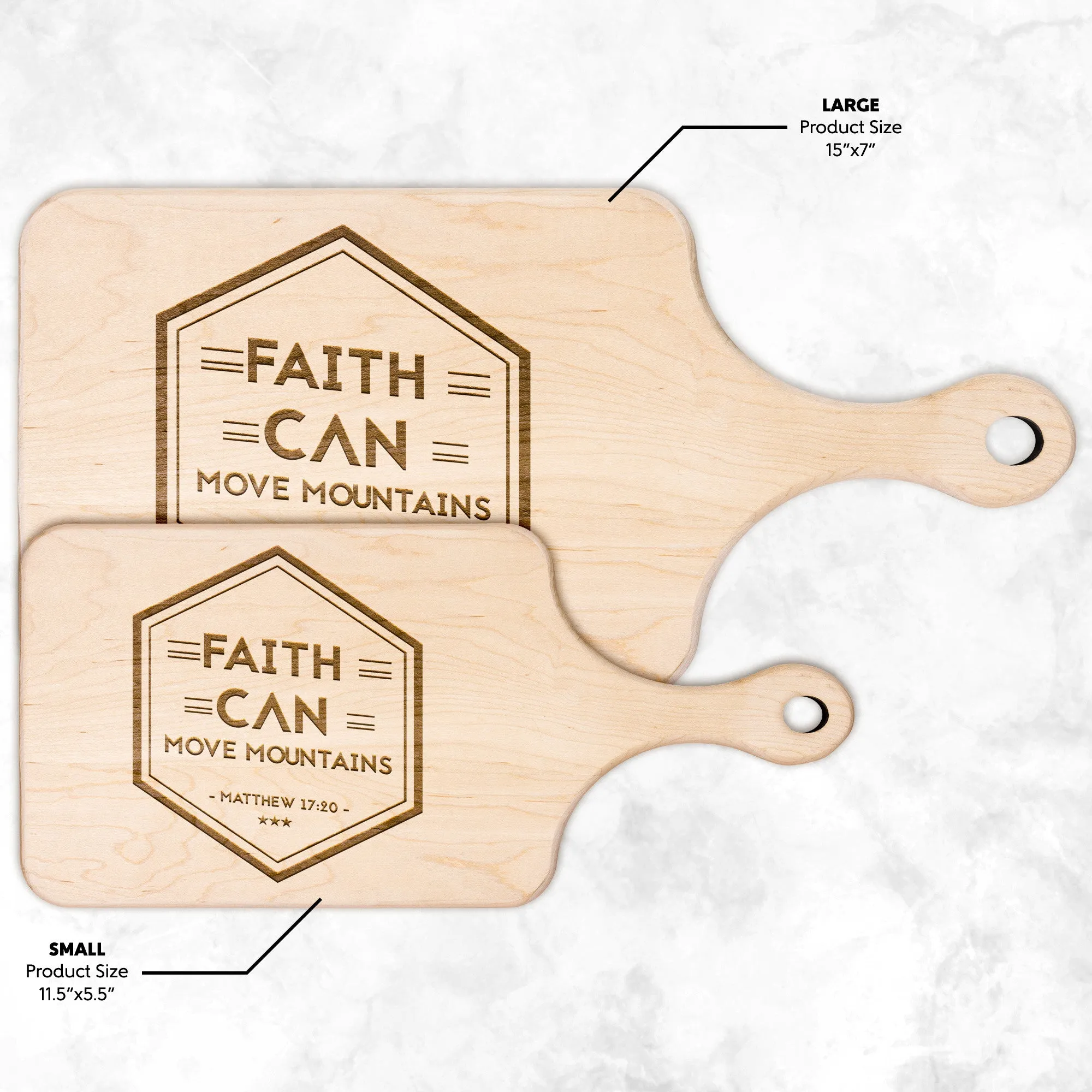 Bible Verse Hardwood Paddle Cutting Board - Faith Can Move Mountains ~Matthew 17:20~ Design 19