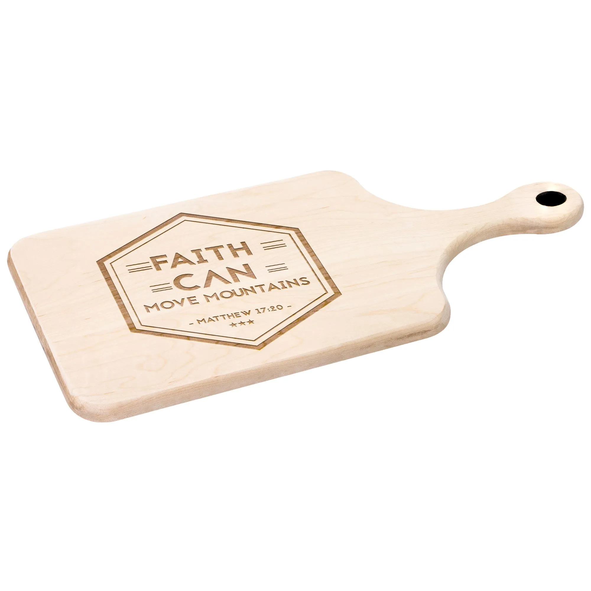 Bible Verse Hardwood Paddle Cutting Board - Faith Can Move Mountains ~Matthew 17:20~ Design 19