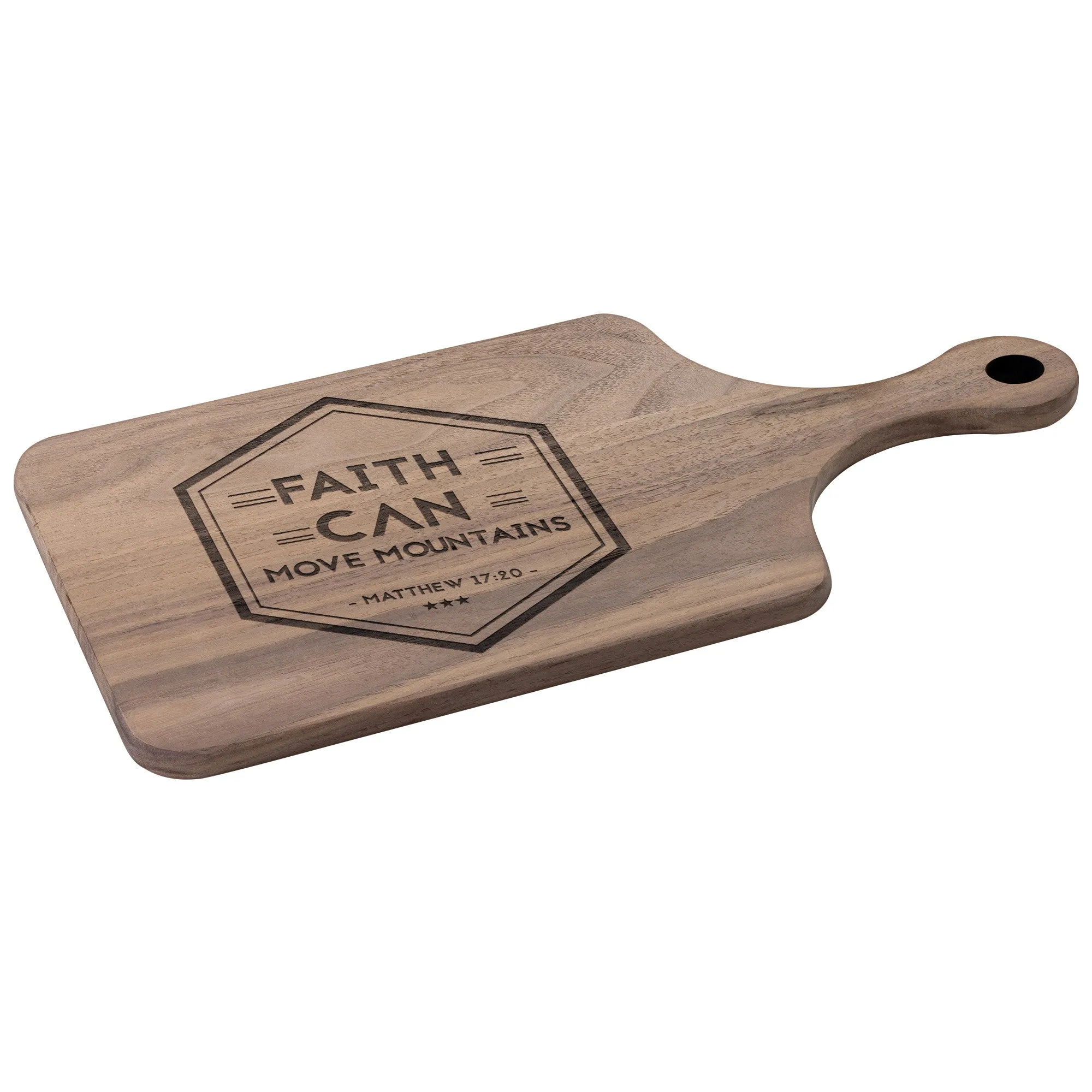 Bible Verse Hardwood Paddle Cutting Board - Faith Can Move Mountains ~Matthew 17:20~ Design 19