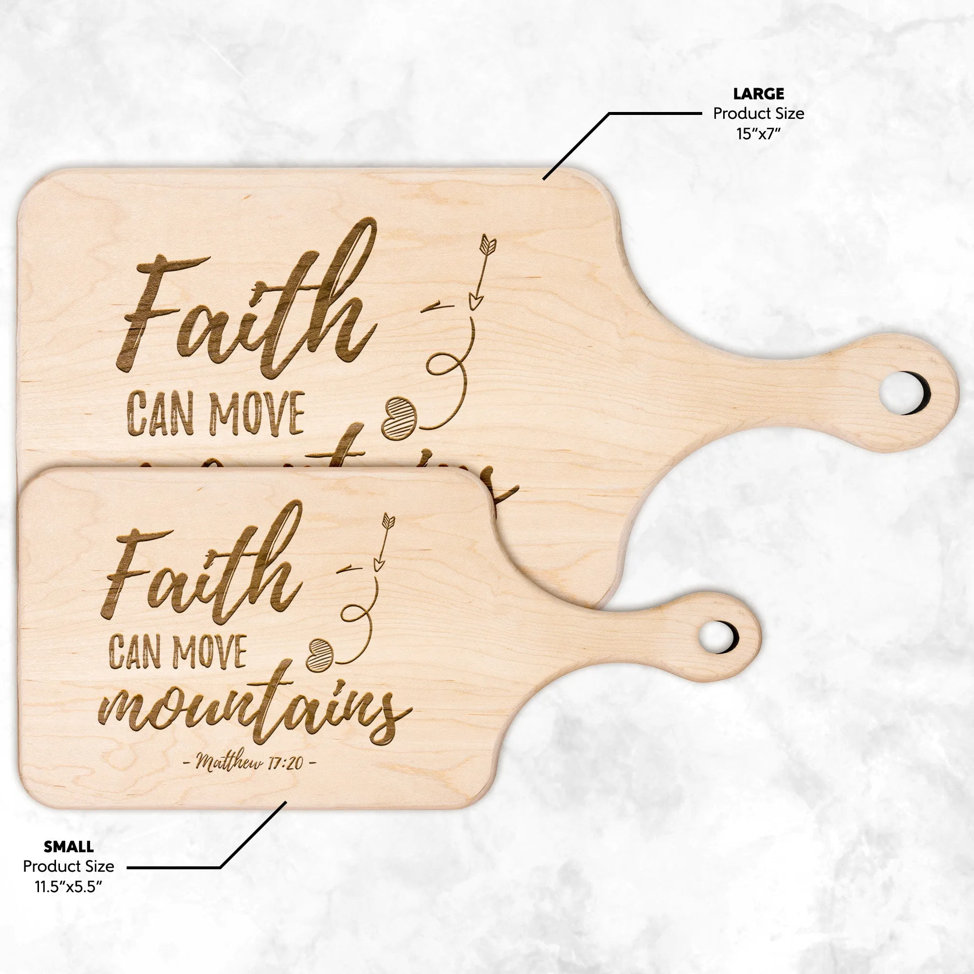 Bible Verse Hardwood Paddle Cutting Board - Faith Can Move Mountains ~Matthew 17:20~ Design 5