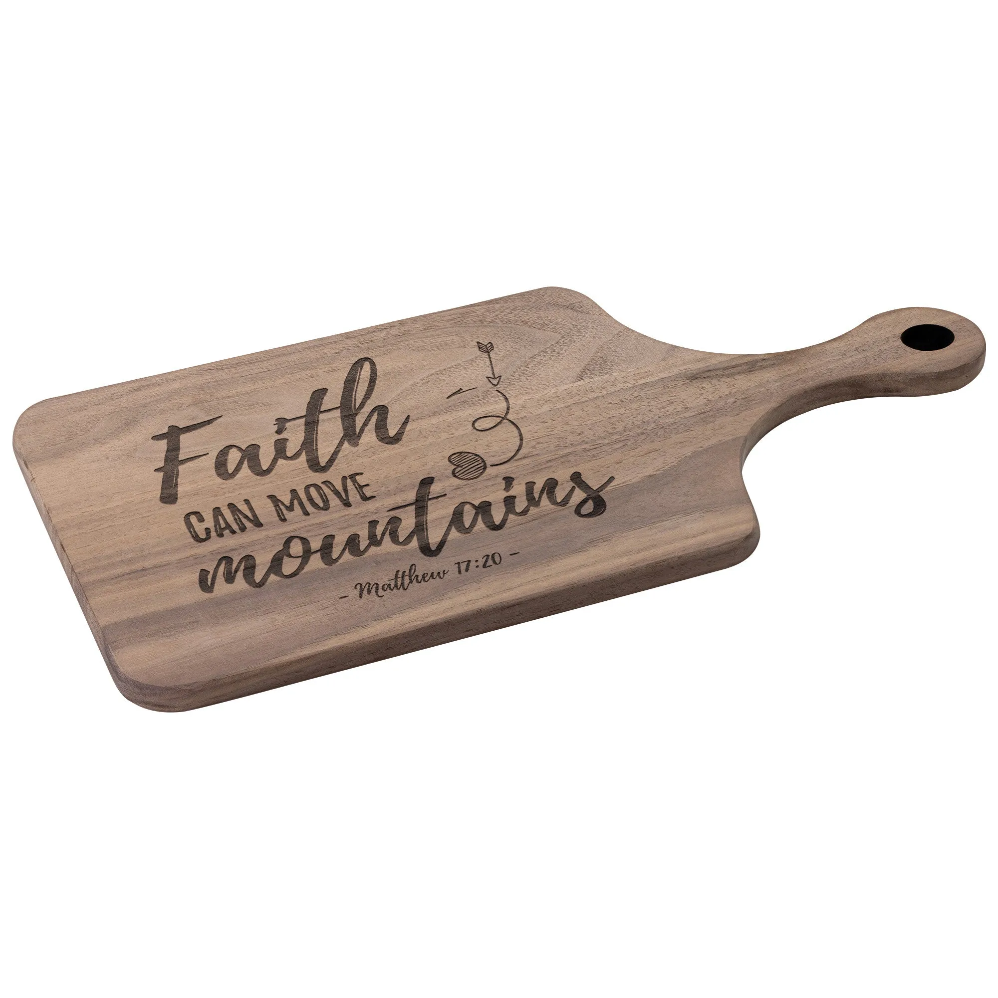 Bible Verse Hardwood Paddle Cutting Board - Faith Can Move Mountains ~Matthew 17:20~ Design 5