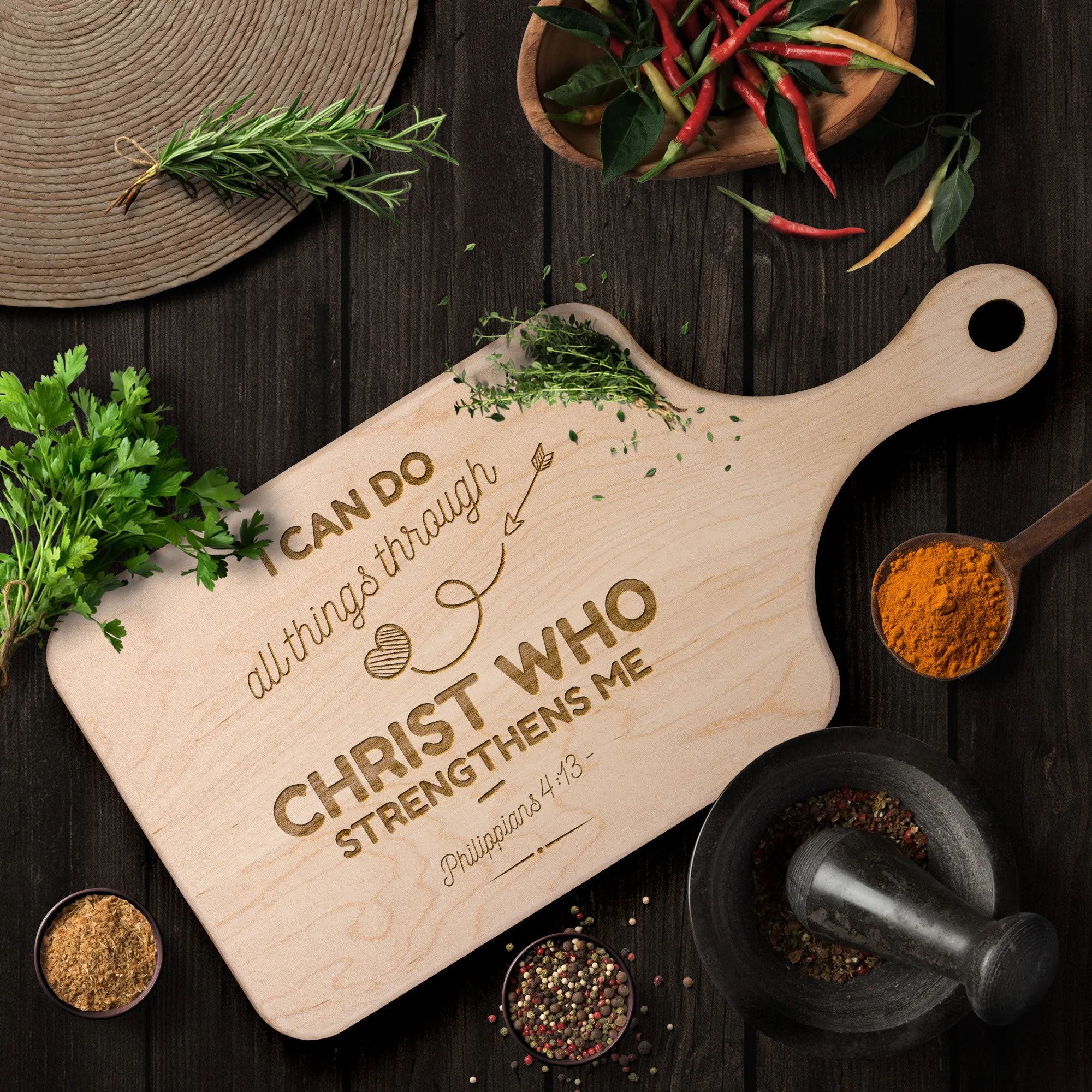 Bible Verse Hardwood Paddle Cutting Board - I Can Do All Things Through Christ ~Philippians 4-13~ Design 18