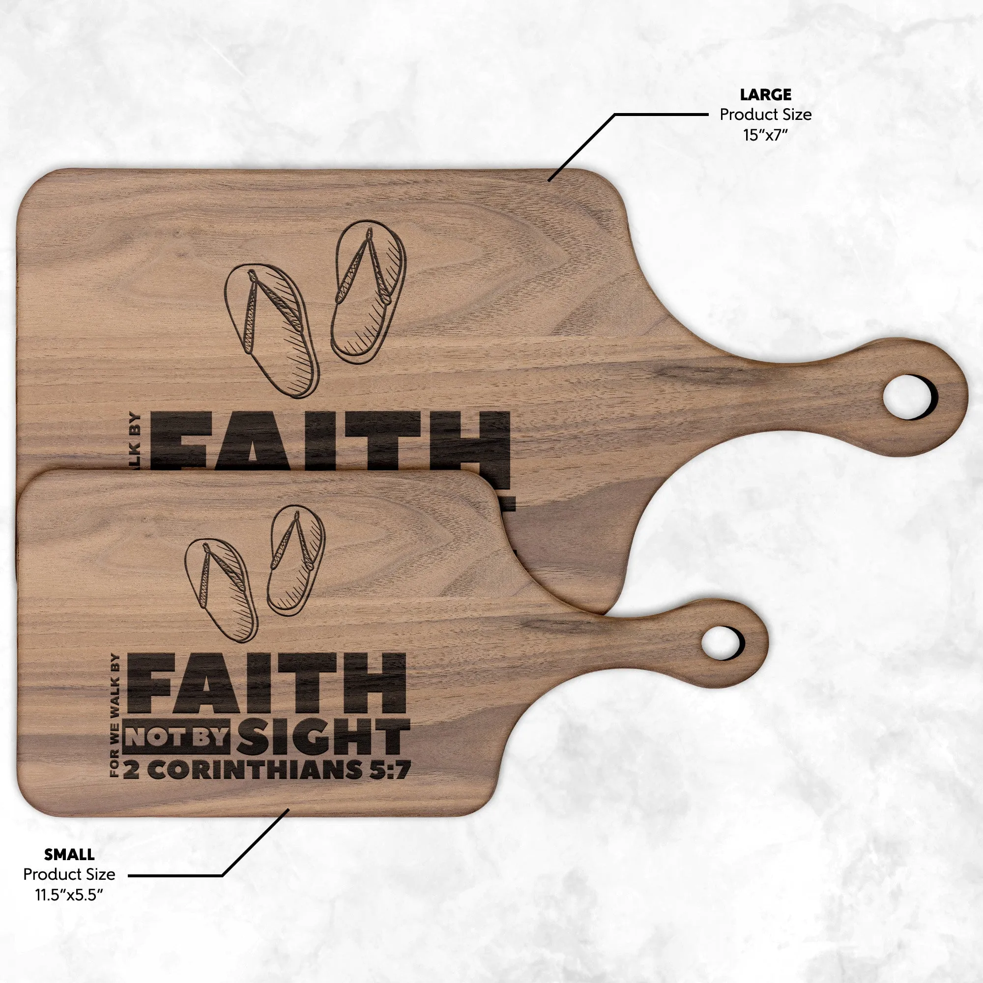 Bible Verse Hardwood Paddle Cutting Board - Walk By Faith ~2 Corinthians 5-7~ Design 2