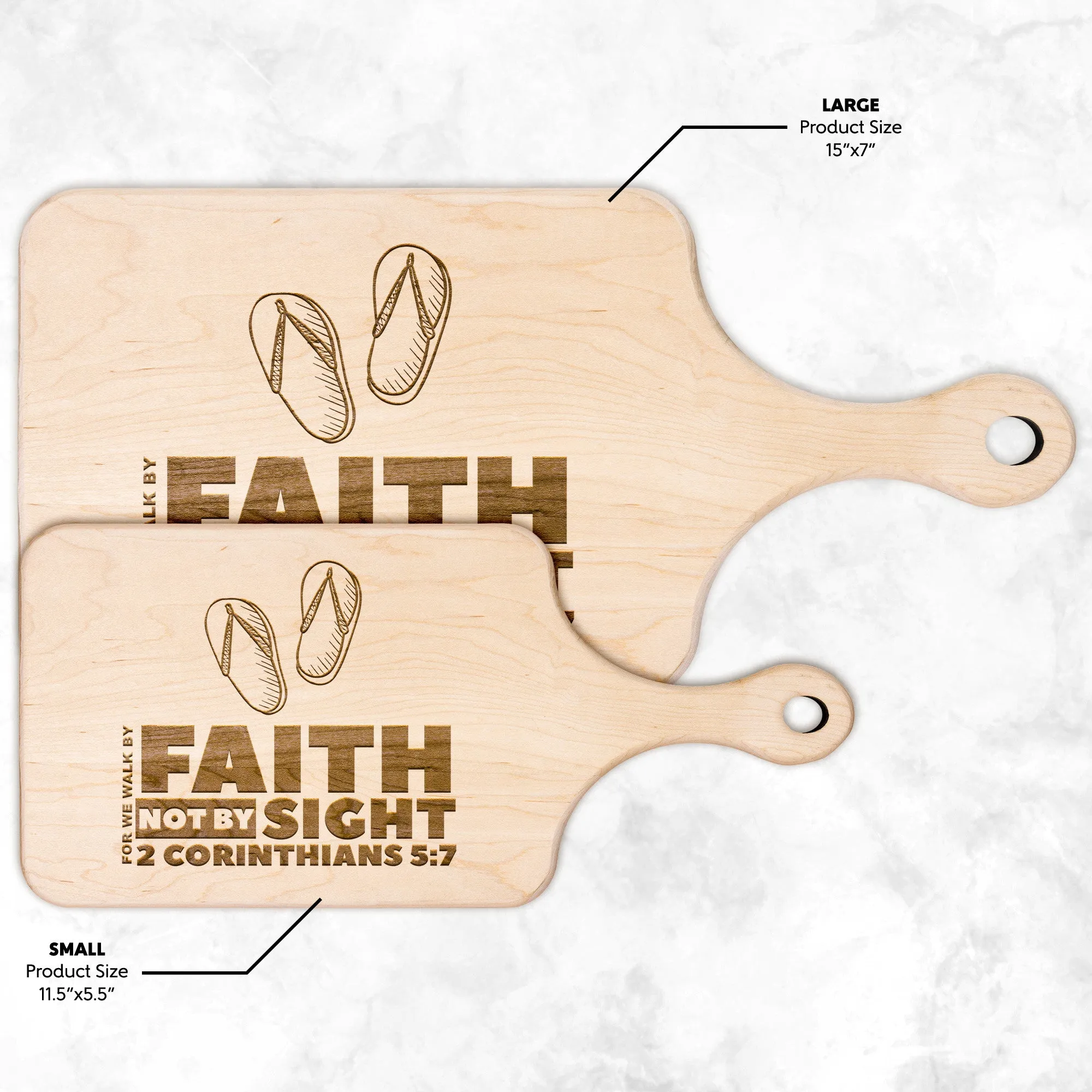 Bible Verse Hardwood Paddle Cutting Board - Walk By Faith ~2 Corinthians 5-7~ Design 2