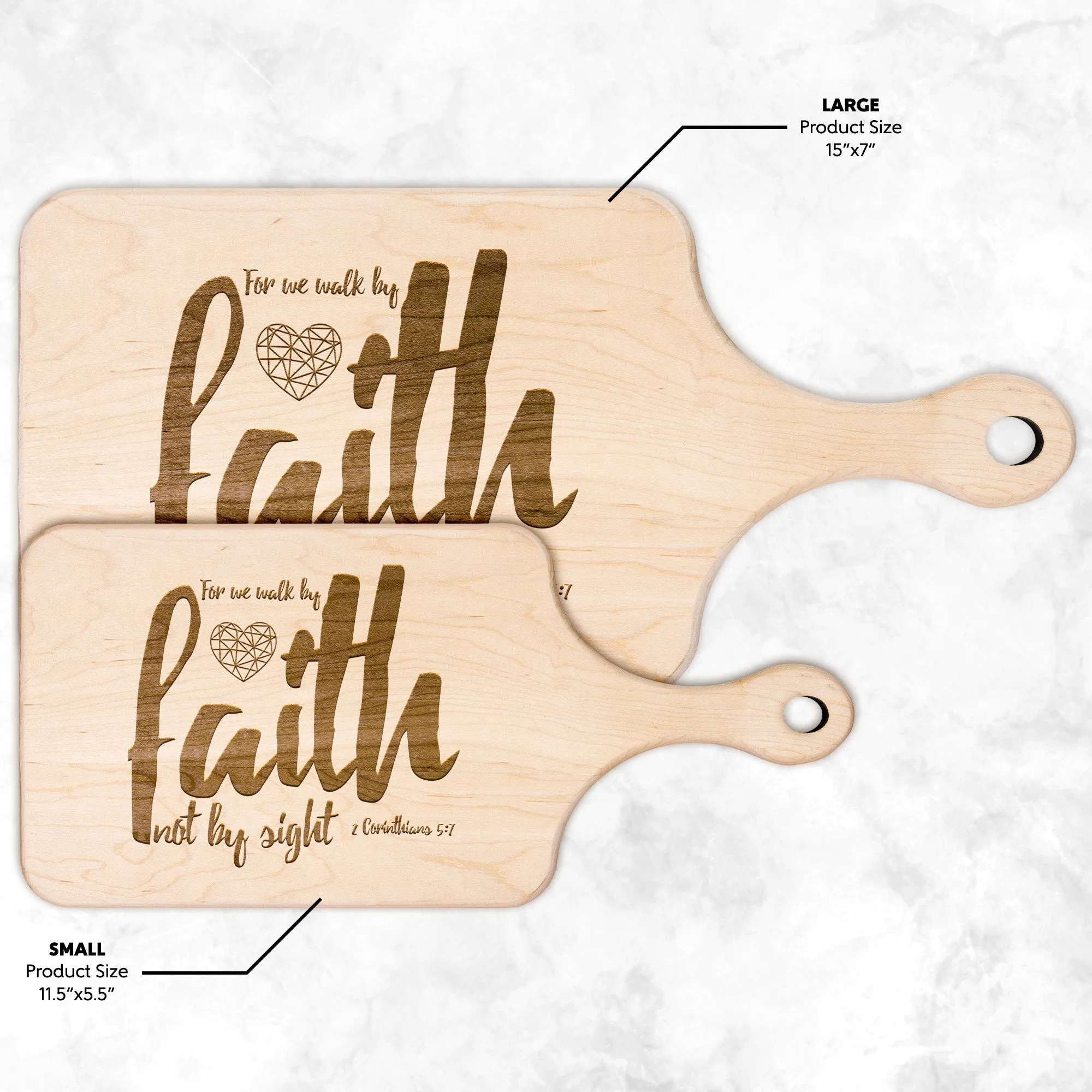 Bible Verse Hardwood Paddle Cutting Board - Walk By Faith ~2 Corinthians 5-7~ Design 6