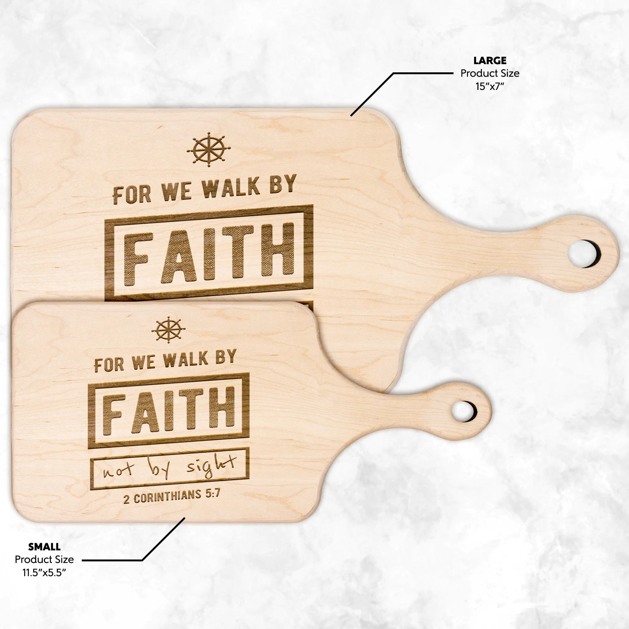 Bible Verse Hardwood Paddle Cutting Board - Walk By Faith ~2 Corinthians 5-7~ Design 7