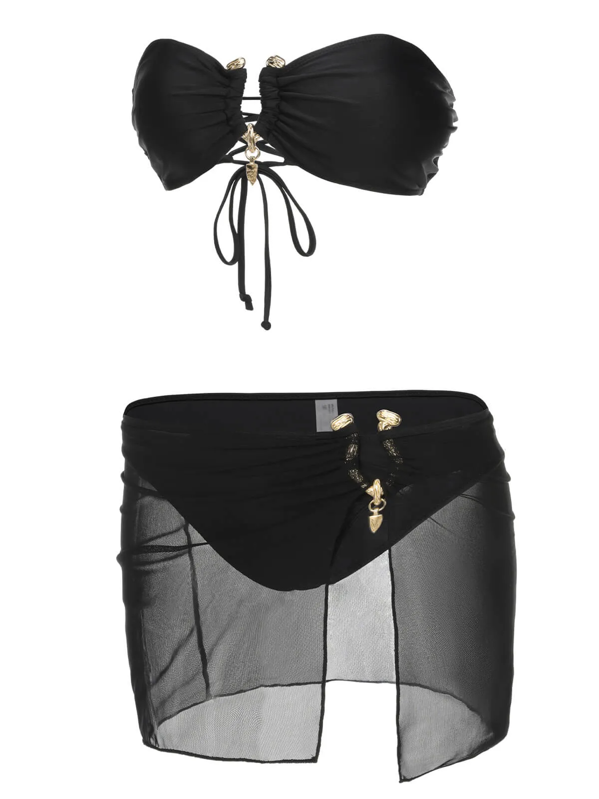 Black 1950s Solid Bikini Set With Skirt