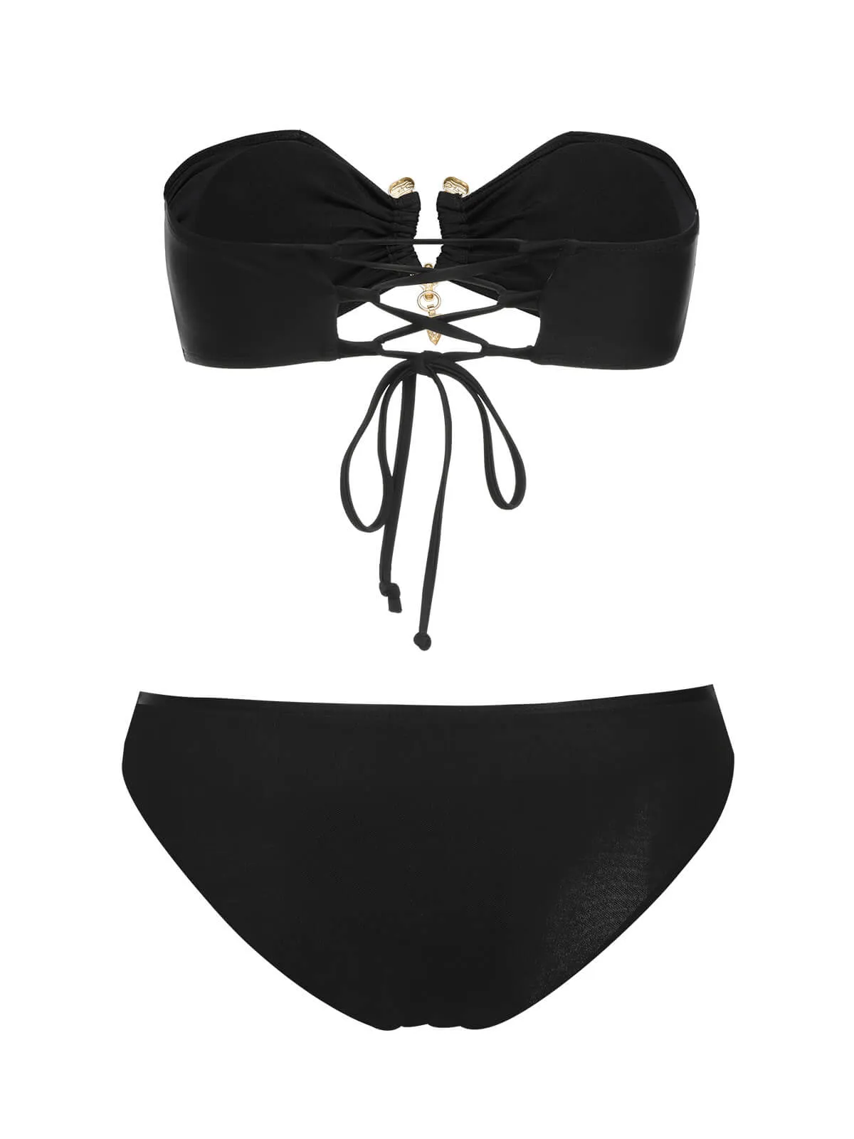 Black 1950s Solid Bikini Set With Skirt