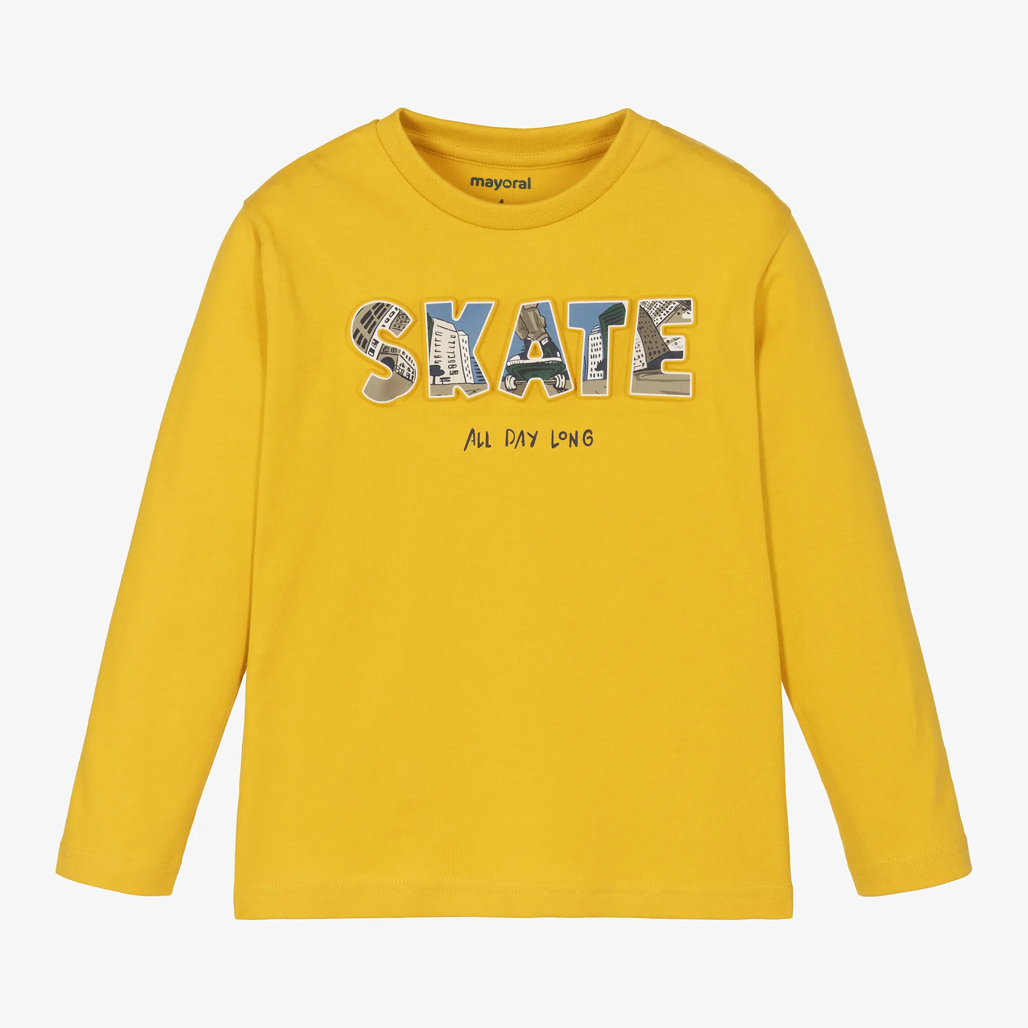 Boys Yellow Cotton Skateboard Top