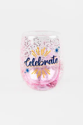 Celebrate Glitter Stemless Wine Glass