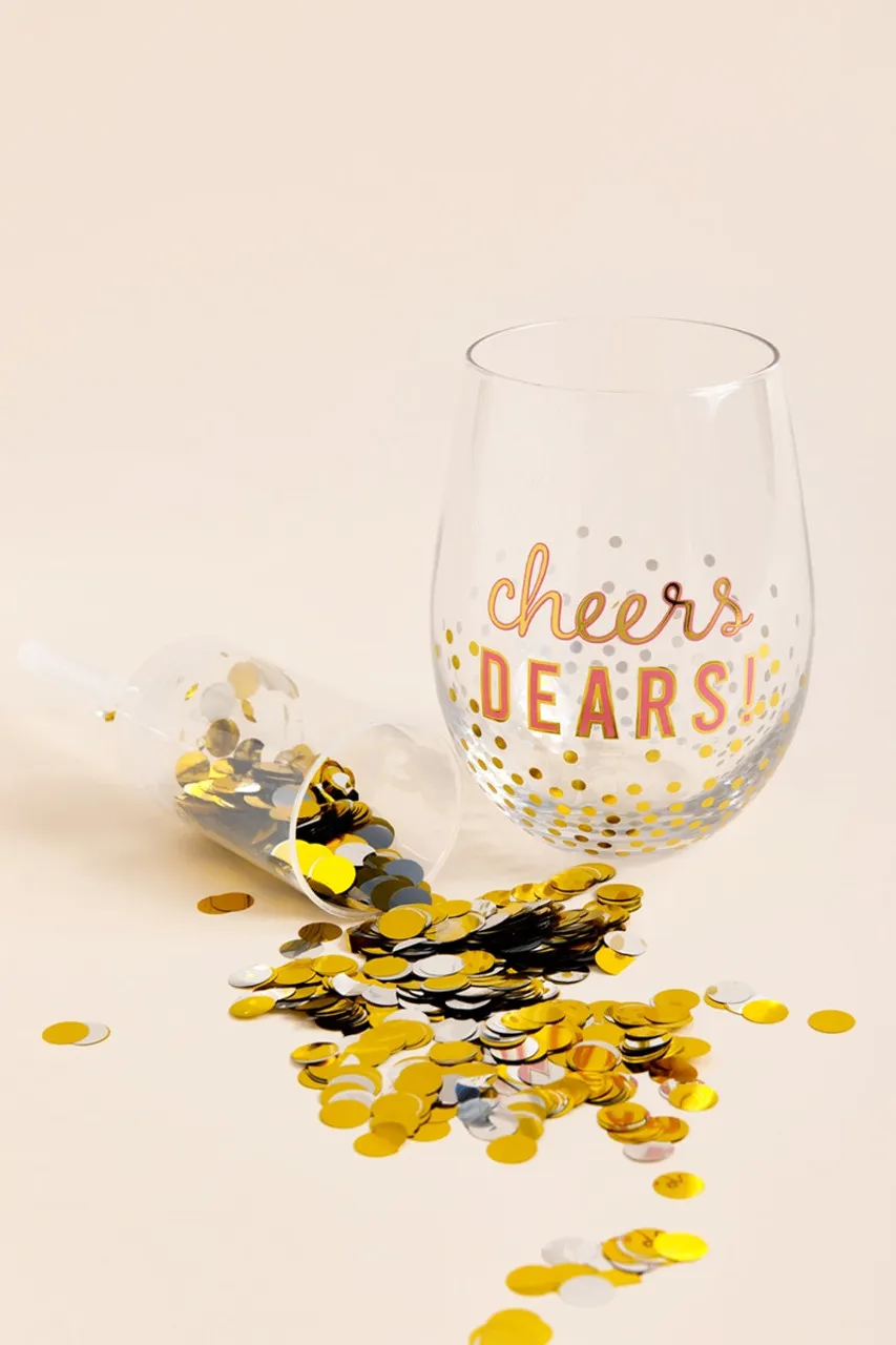 Cheers Dears Stemless Wine Glass & Popper