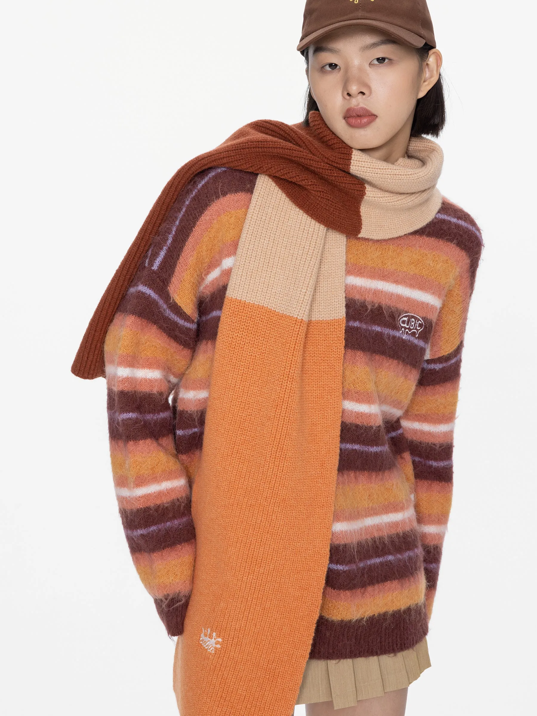 Colour Block Ribbed Knit Scarf