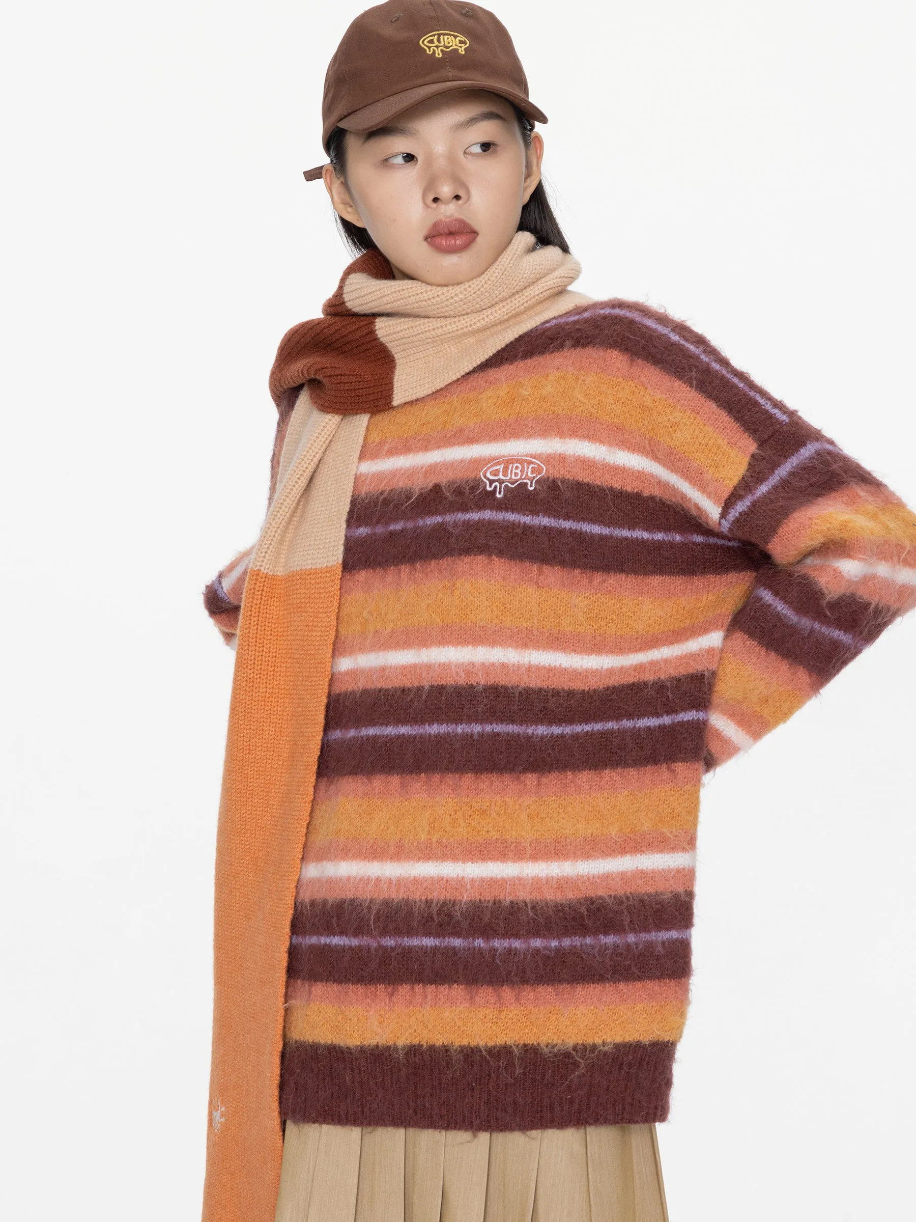 Colour Block Ribbed Knit Scarf