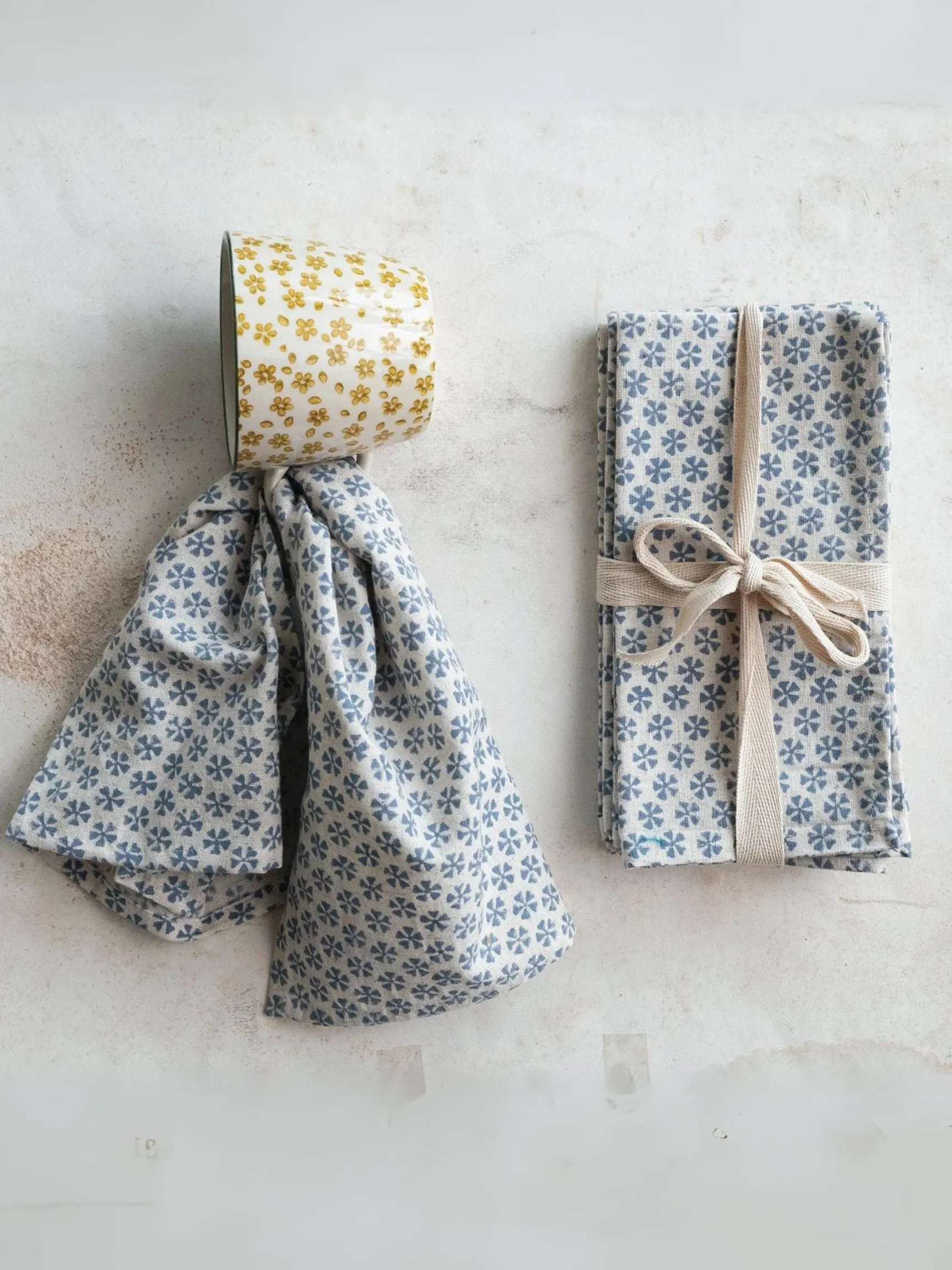 Cotton & Linen Napkins w/ Block Print Pattern