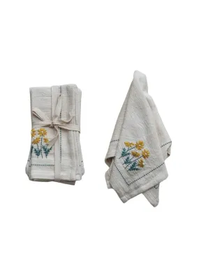 Cotton Napkins w/ Hand-Embroidery, Flowers & French Knots