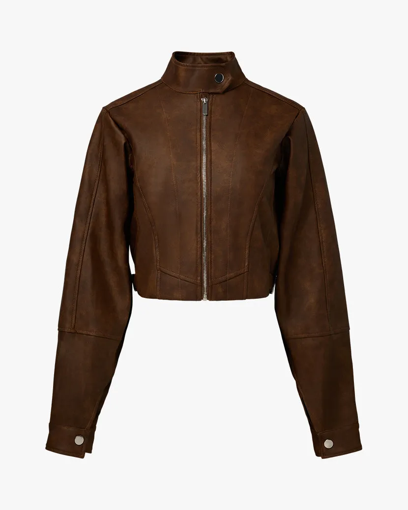 Cropped Moto Jacket | Patina Dark Brown