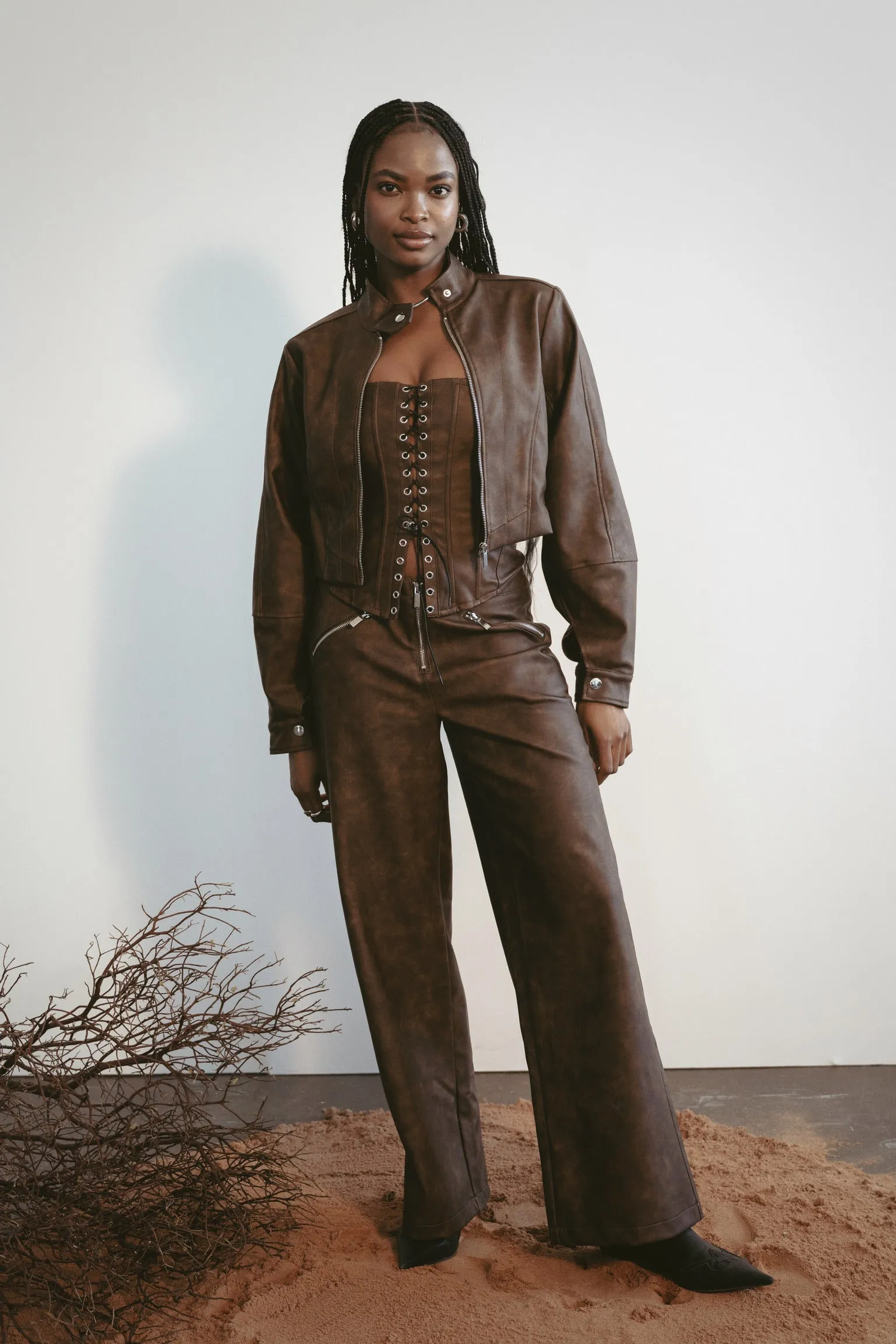 Cropped Moto Jacket | Patina Dark Brown