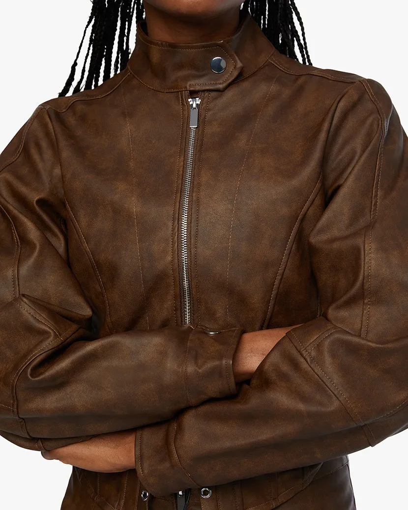 Cropped Moto Jacket | Patina Dark Brown