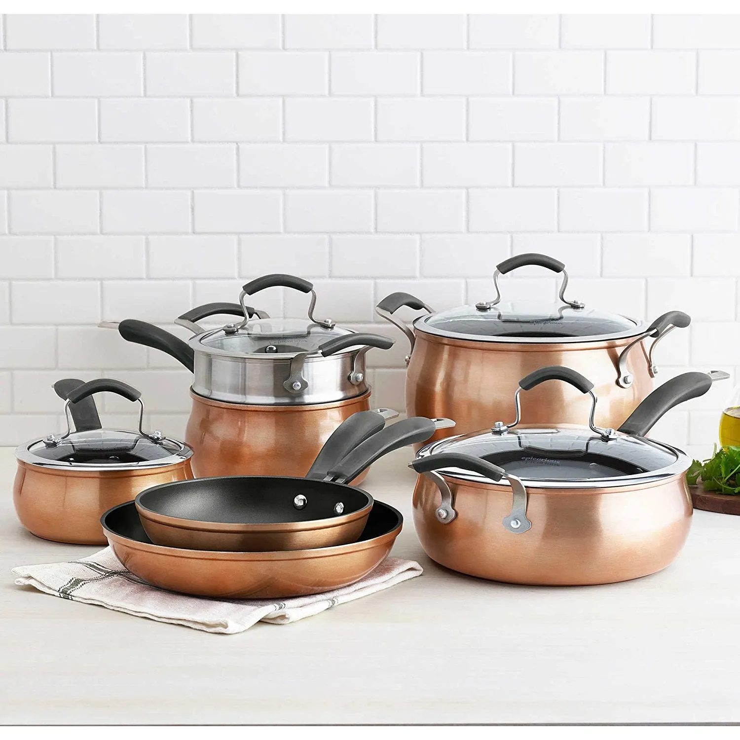 Epicurious Aluminum Nonstick 11-Piece Cookware Set in Copper