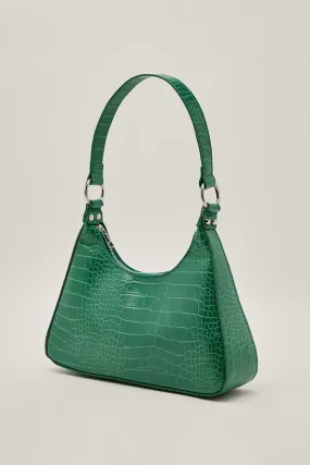 Faux Leather Croc Structured Shoulder Bag