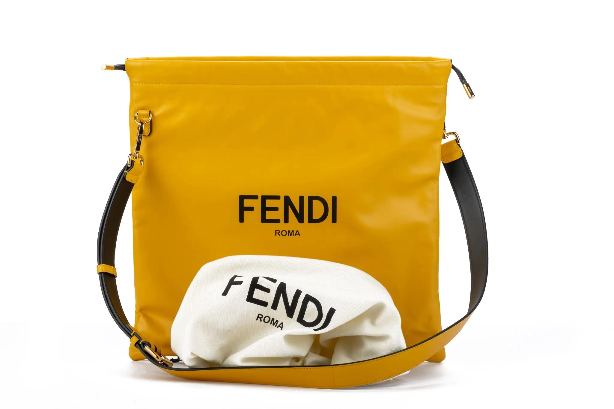 Fendi New Large Yellow Cross Body Bag