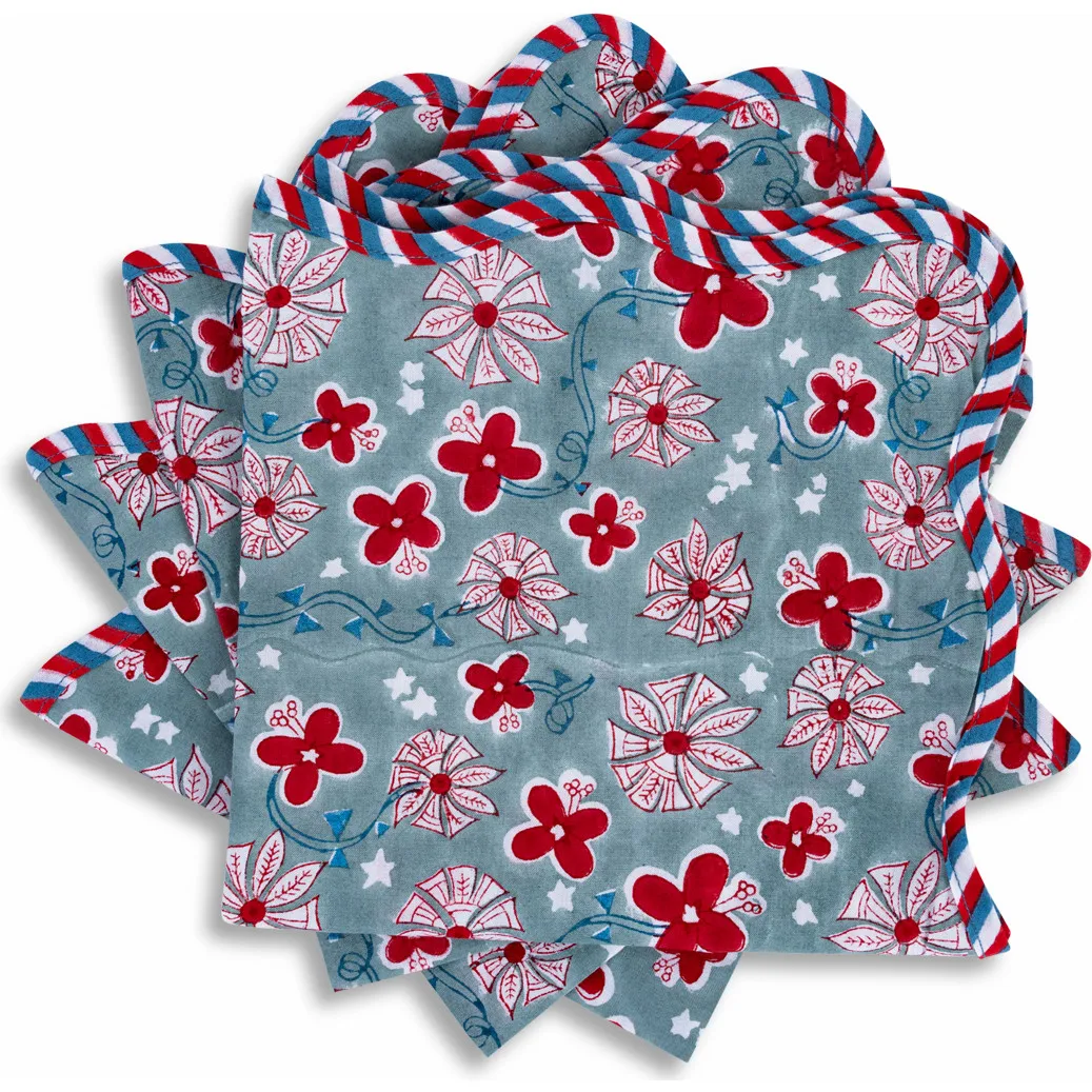 Furbish Studio Effie Napkins, Set of 4, Teal, Red, White