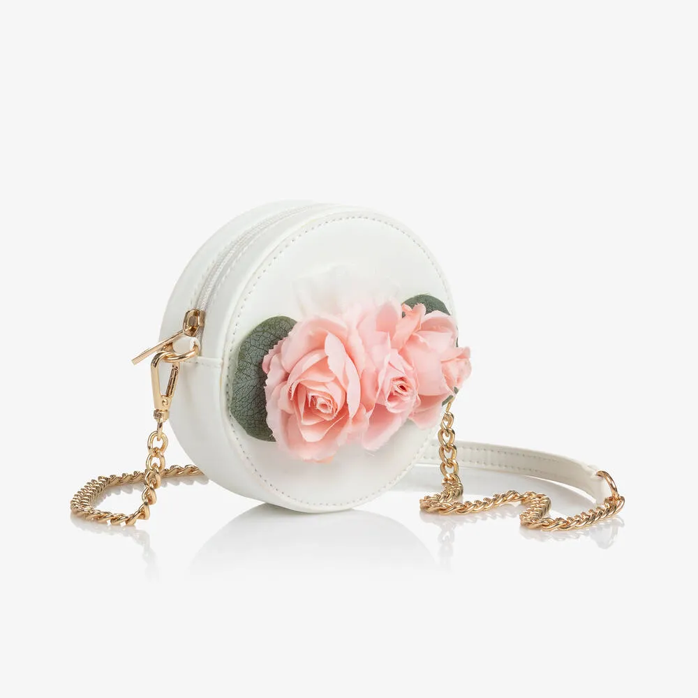 Girls White Roses Round Bag (14cm) 