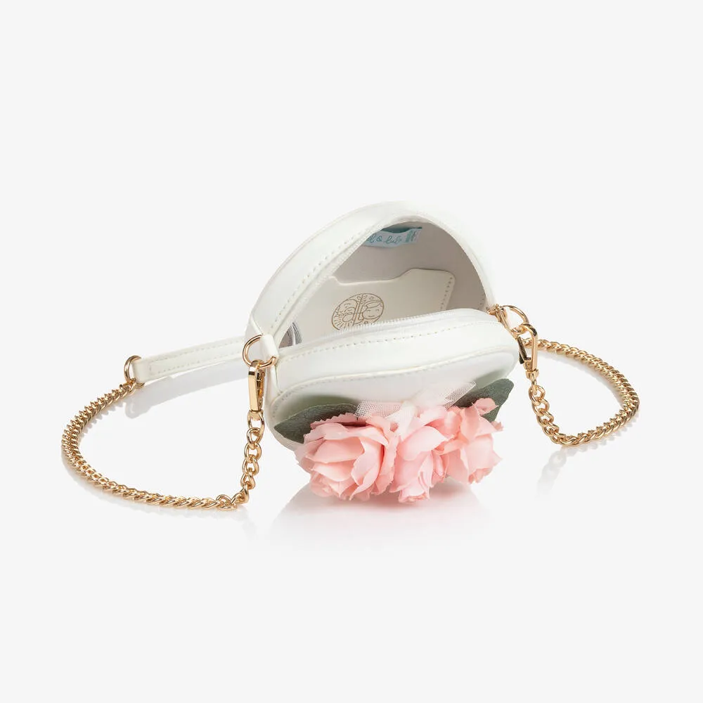 Girls White Roses Round Bag (14cm) 