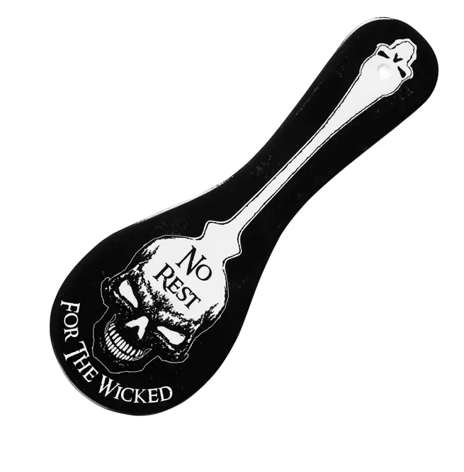 Gothic Dark Ceramic Spoon Rest With "no Rest for the Wicked" Design