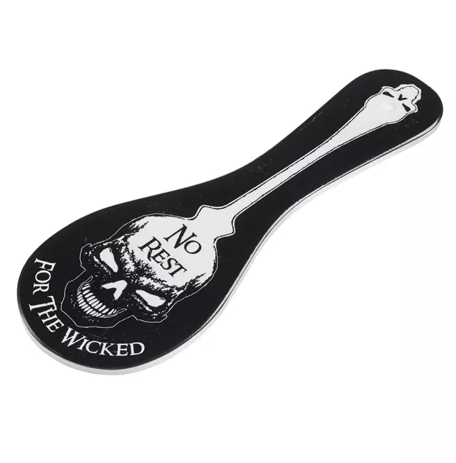 Gothic Dark Ceramic Spoon Rest With "no Rest for the Wicked" Design