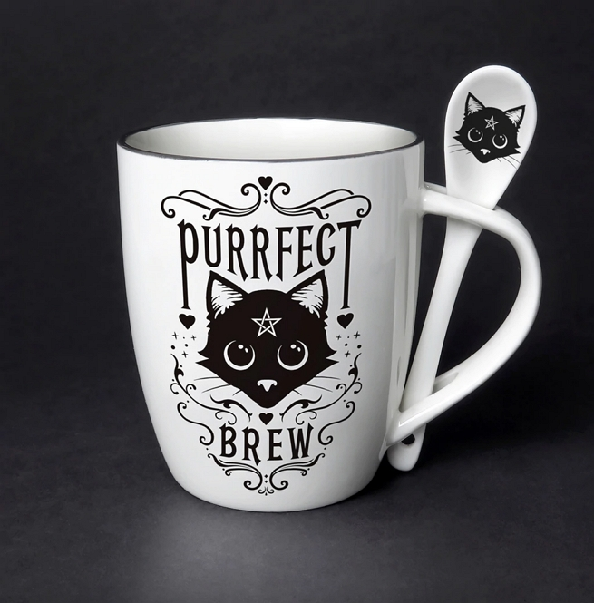 Gothic 'purrfect Brew' Mug and Spoon Set