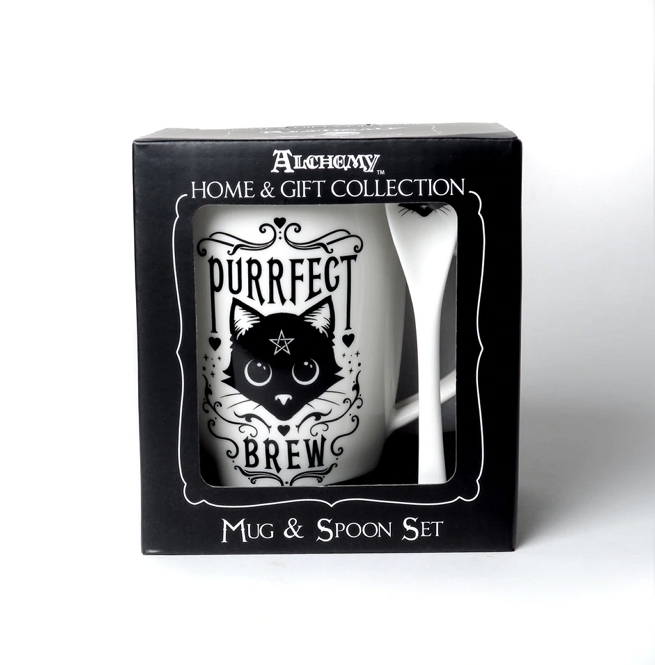 Gothic 'purrfect Brew' Mug and Spoon Set