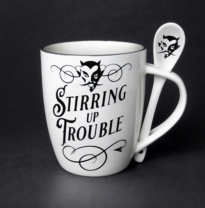 Gothic 'stirring up Trouble' Mug and Spoon Set