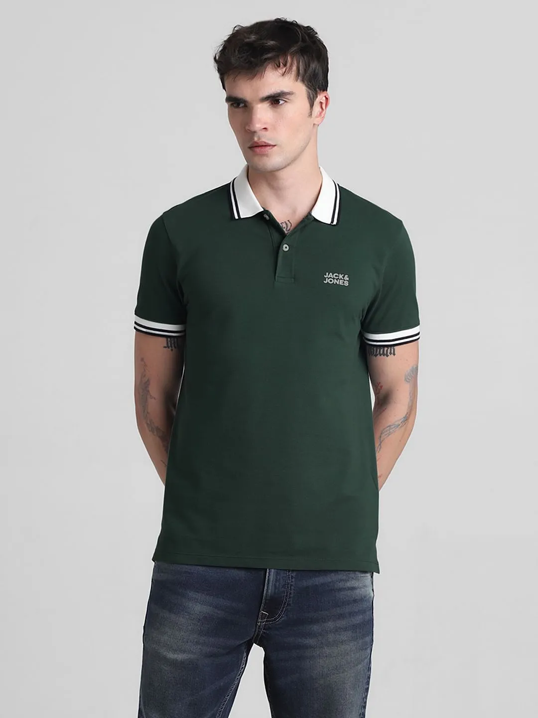 Green Contrast Tipping Polo T-shirt