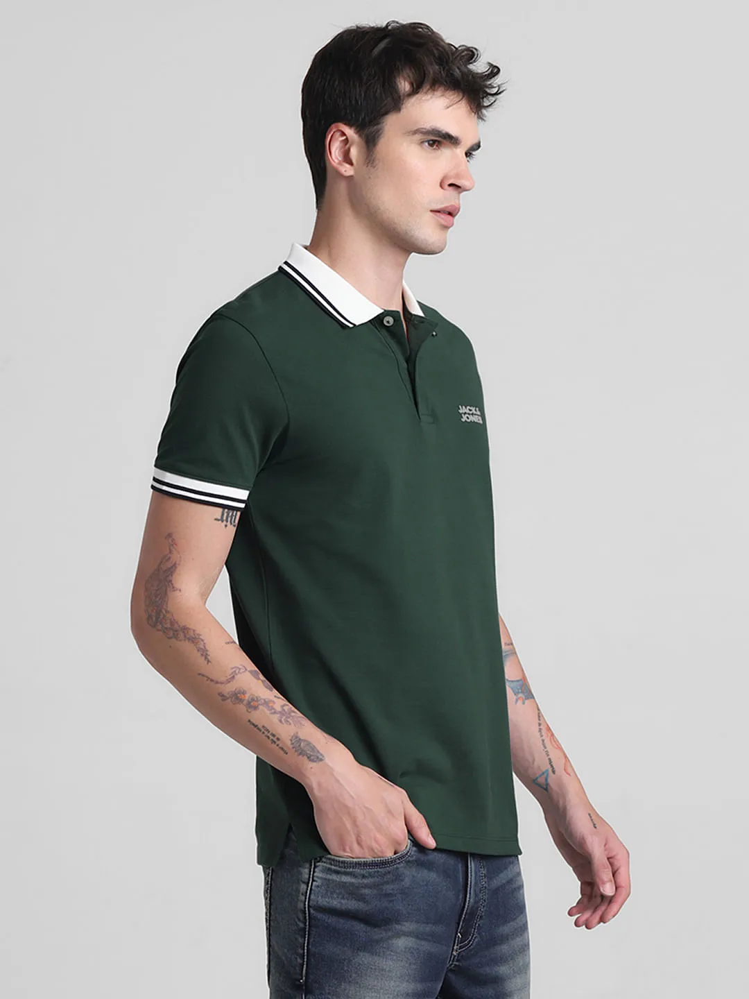 Green Contrast Tipping Polo T-shirt