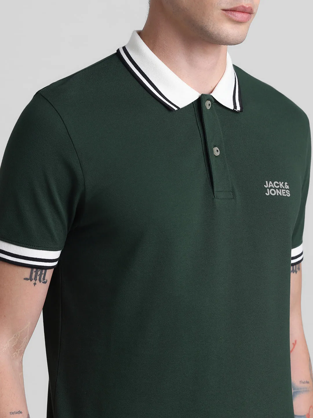 Green Contrast Tipping Polo T-shirt