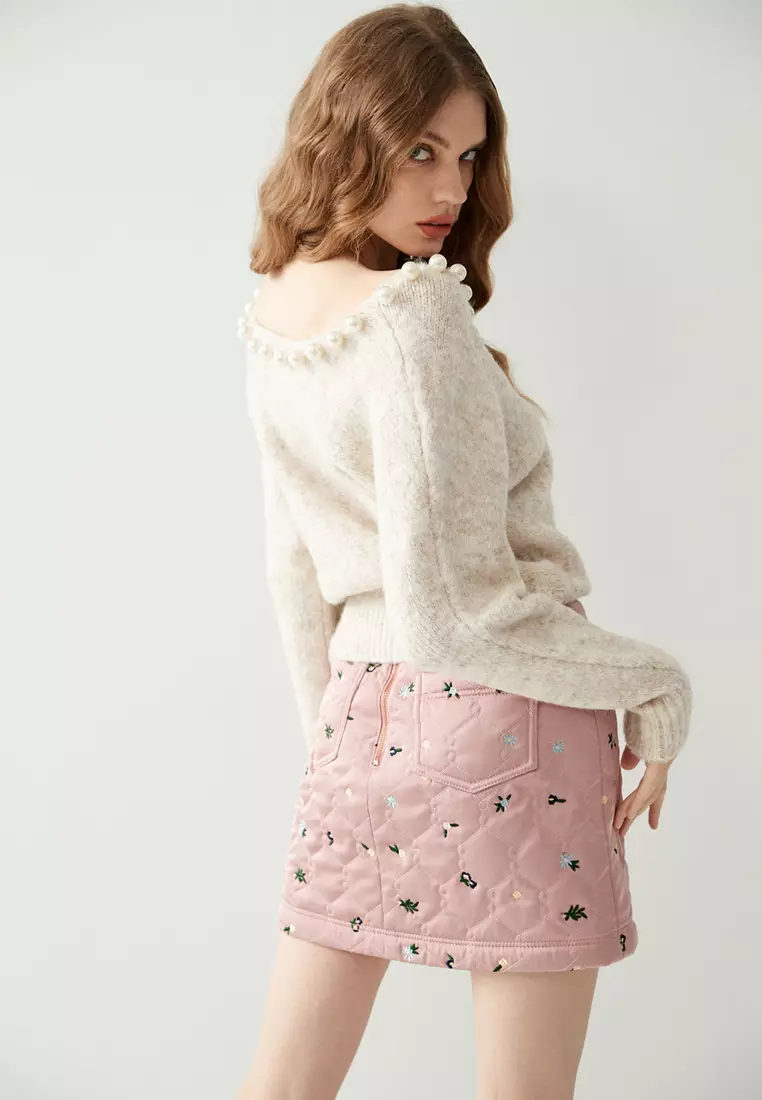 iROO Basic Quilted Embroidered  Skirt