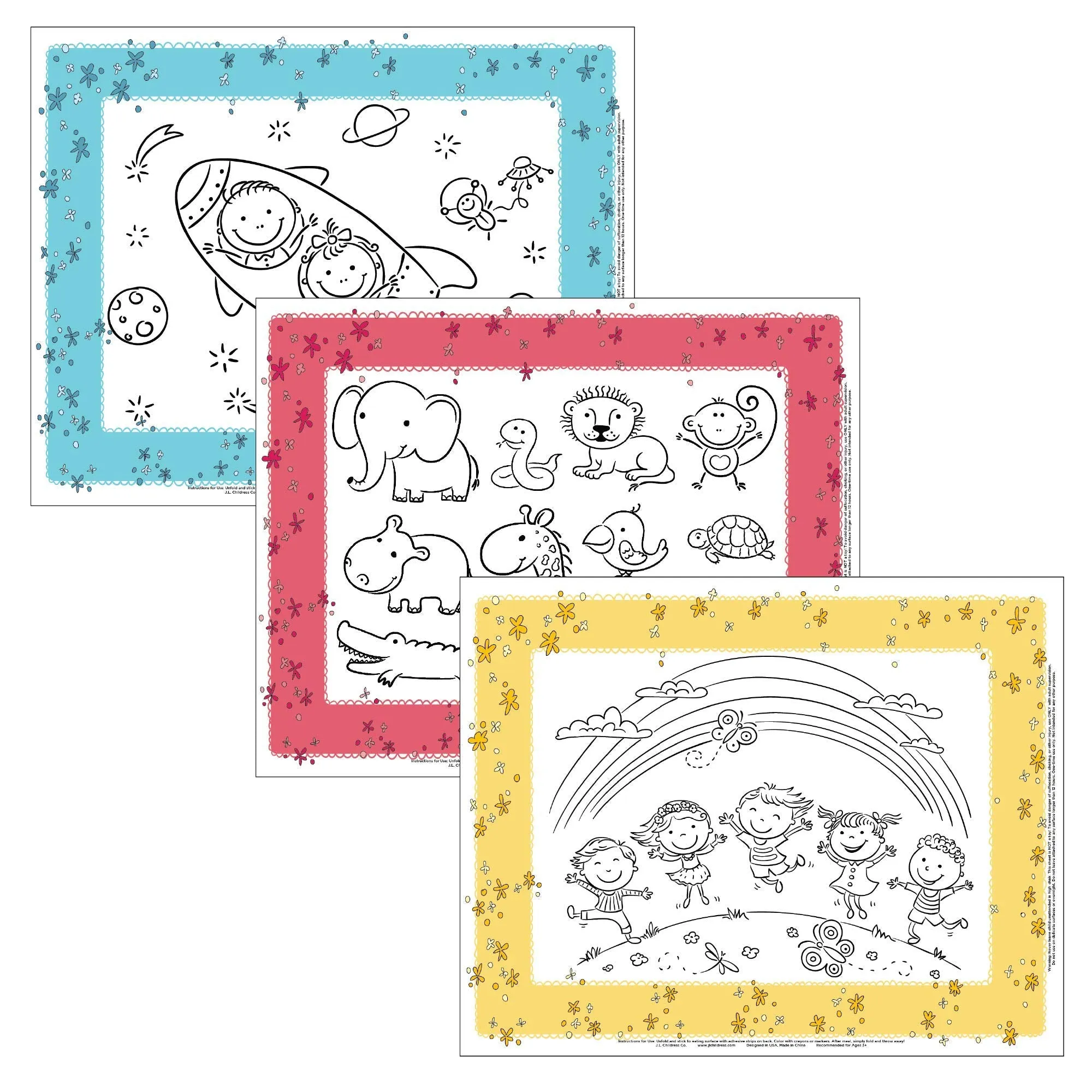 J.L Childress Healthy Habits by Disposable ColorMe Placemats, 24 Pack - Paper Stick-On Placemats with Coloring Fun, Airplane Tra